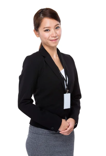 Businesswoman with staff card — Stock Photo, Image