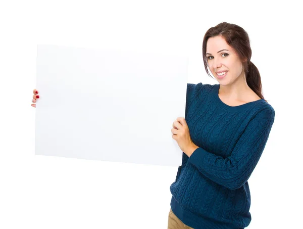 Woman holding white board Stock Photo