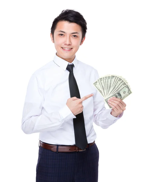 Empresário com dólares americanos — Fotografia de Stock