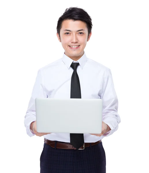 Homem de negócios com computador portátil — Fotografia de Stock