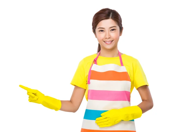 Asiatische Hausfrau mit Finger nach oben — Stockfoto