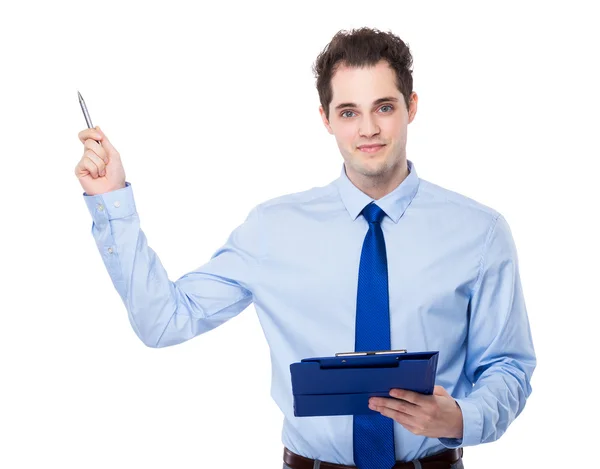 Businessman with clipboard and pen — Stock Photo, Image