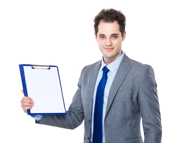 Zakenman met blanco papier op Klembord — Stockfoto