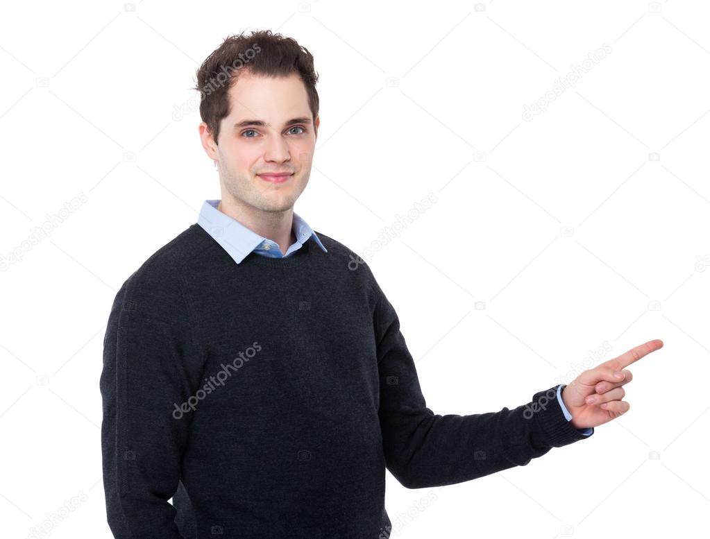 Businessman with finger point up