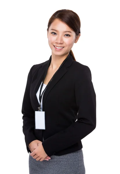 Businesswoman with staff card — Stock Photo, Image