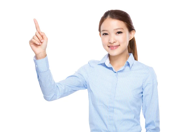 Joven asiático mujer de negocios apuntando — Foto de Stock