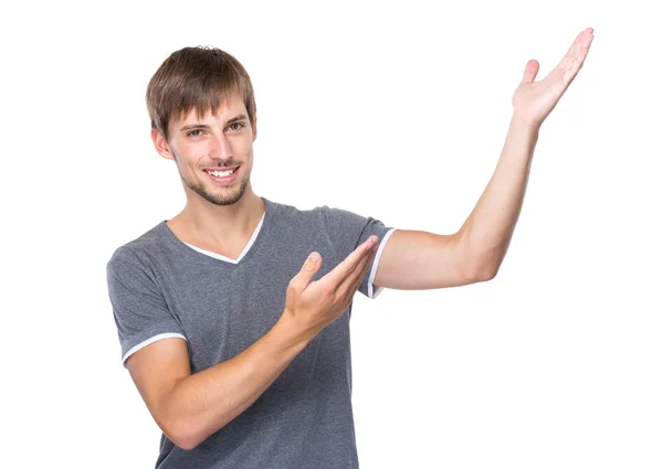 Man giving hand presentation — Stock Photo, Image