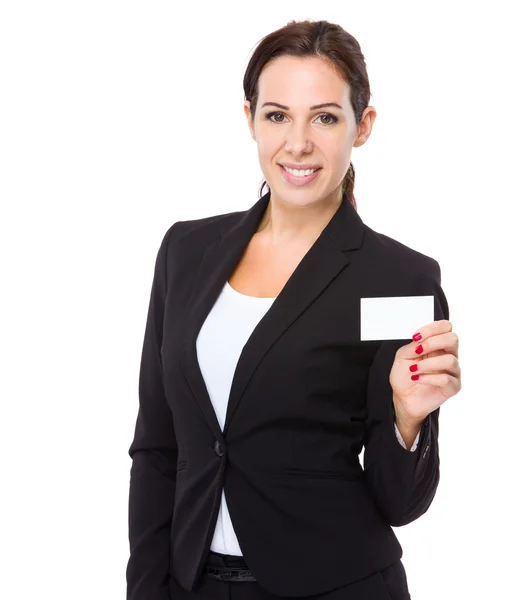 Businesswoman with blank card — Stock Photo, Image