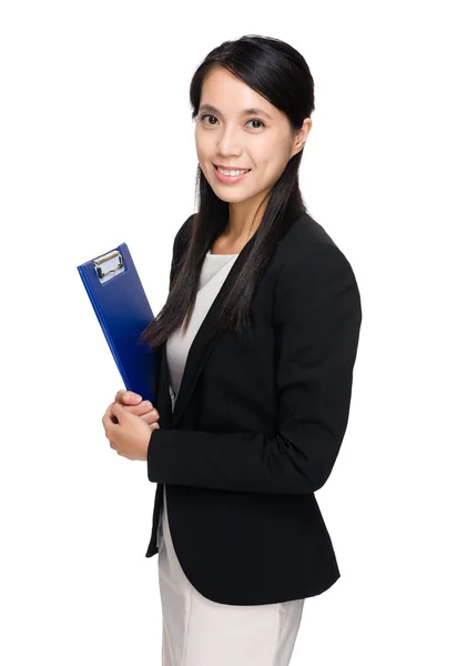 Young businesswoman with clipboard — Stock Photo, Image