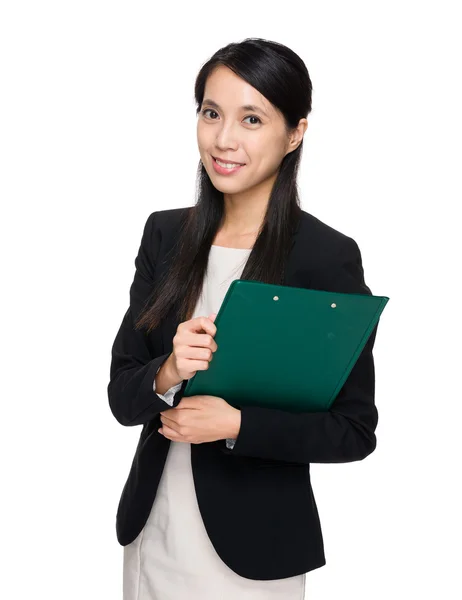 Young businesswoman with clipboard — Stock Photo, Image