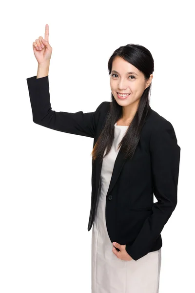 Joven asiático mujer de negocios apuntando — Foto de Stock