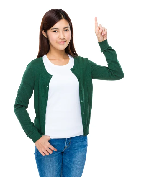 Young asian woman pointing — Stock Photo, Image