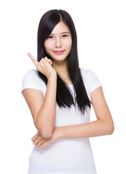 Young asian woman pointing — Stock Photo, Image