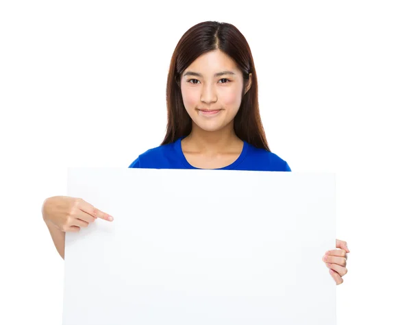 Young woman with white banner — Stock Photo, Image