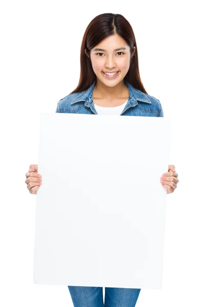 Woman with white placard — Stock Photo, Image