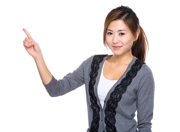 Woman with finger point up — Stock Photo, Image