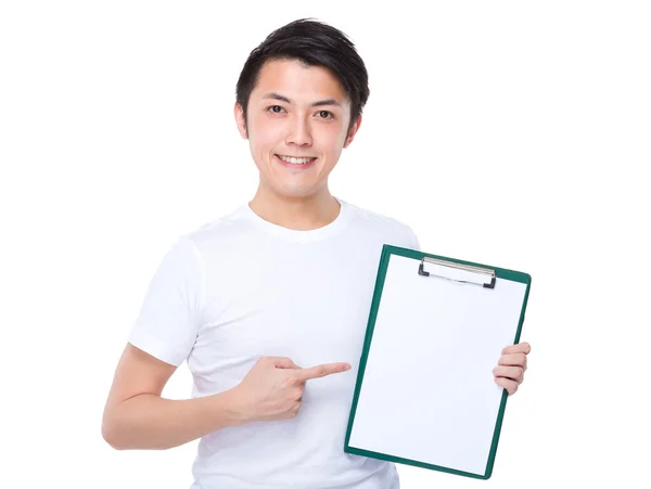 Young man with clipboard — Stock Photo, Image
