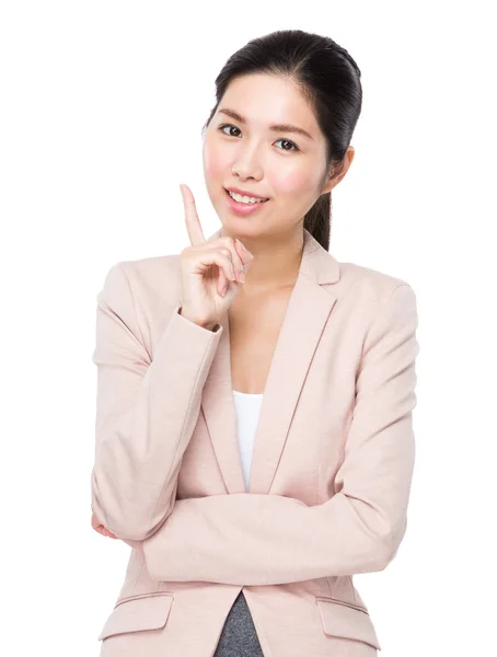 Businesswoman with finger point up — Stock Photo, Image