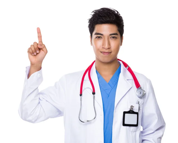 Doctor with finger showing up — Stock Photo, Image