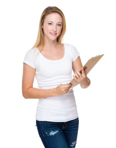 Woman with clipboard — Stock Photo, Image