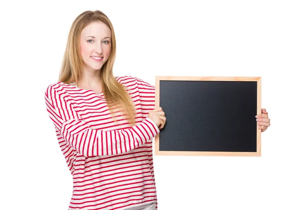 Beautiful woman with chalkboard — Stock Photo, Image