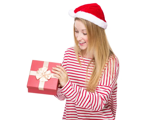 Christmas woman with giftbox — Stock Photo, Image