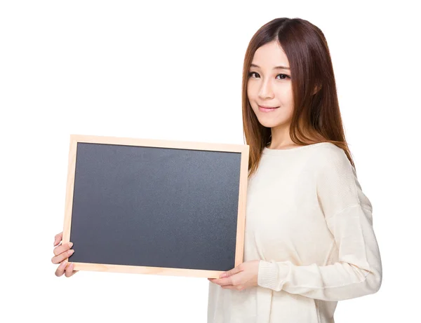 Woman with chalkboard — Stock Photo, Image