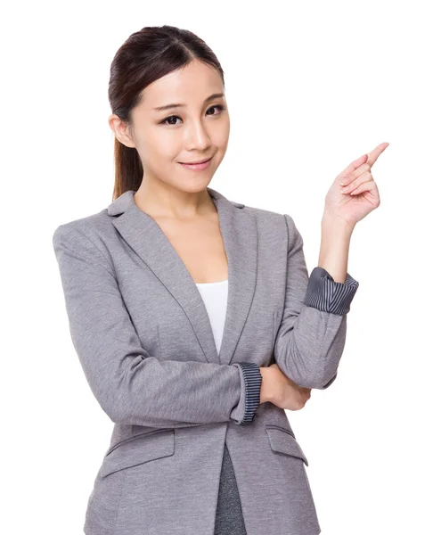 Businesswoman with finger point up — Stock Photo, Image