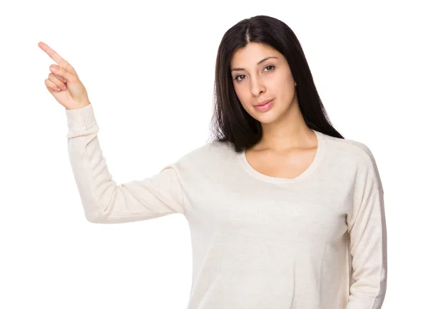 Woman with finger point up — Stock Photo, Image