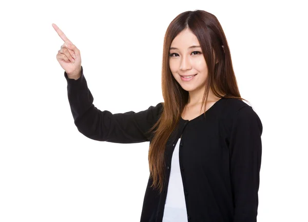 Woman with finger point up — Stock Photo, Image