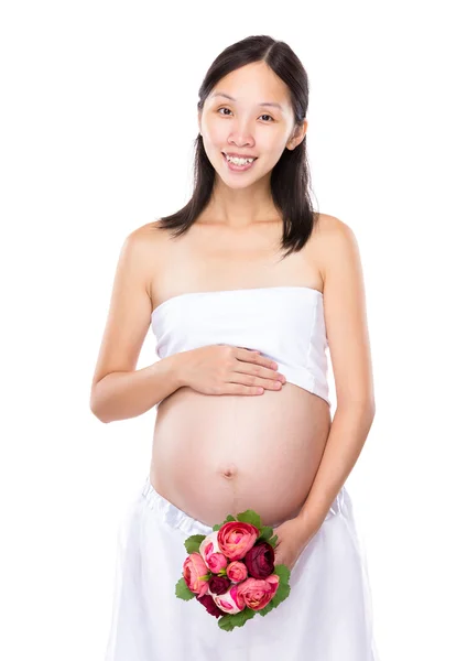 Asian Pregnant woman hold with flower — Stock Photo, Image