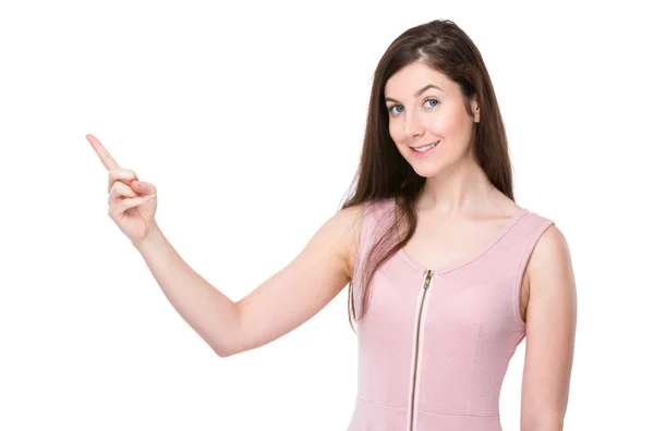 Woman with finger point up — Stock Photo, Image