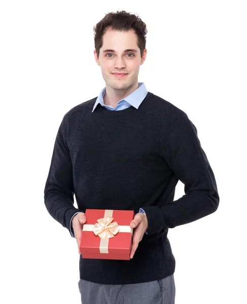 Businessman with giftbox — Stock Photo, Image