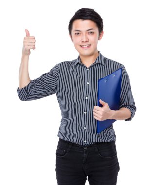 Pano ve başparmak ile işadamı