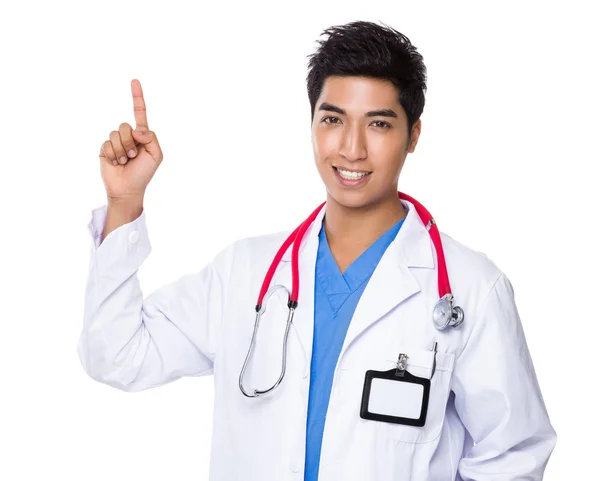 Arzt mit erhobenem Zeigefinger — Stockfoto