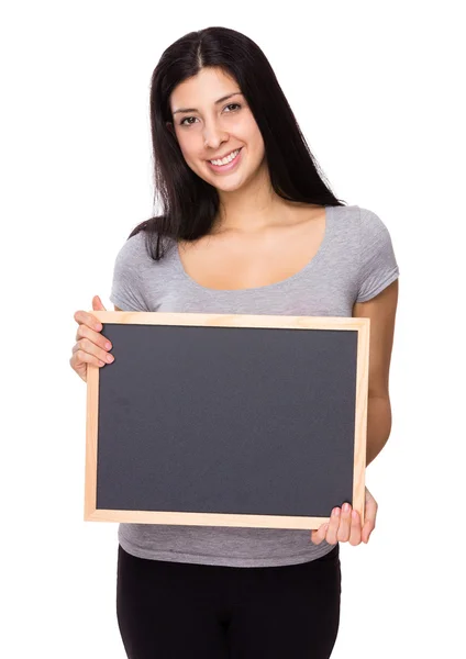 Woman with chlakboard — Stock Photo, Image
