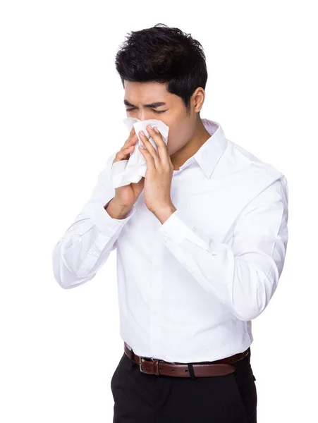 Businessman with runny nose — Stock Photo, Image