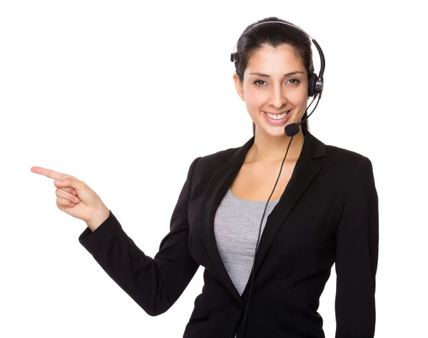 Customer service operator with finger point up — Stock Photo, Image