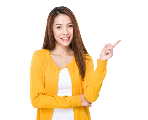 Woman with finger point up — Stock Photo, Image