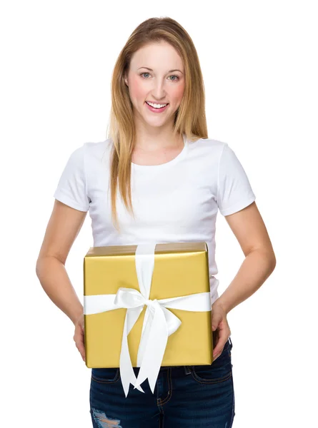 Christmas woman with gift box — Stock Photo, Image