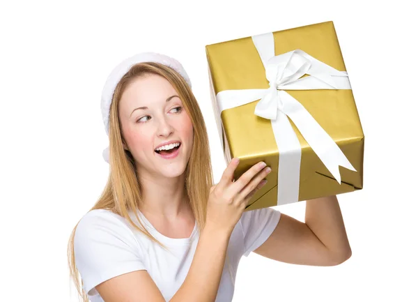 Christmas woman with gift box — Stock Photo, Image