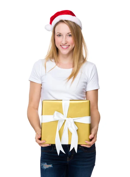 Mujer de Navidad con caja de regalo —  Fotos de Stock