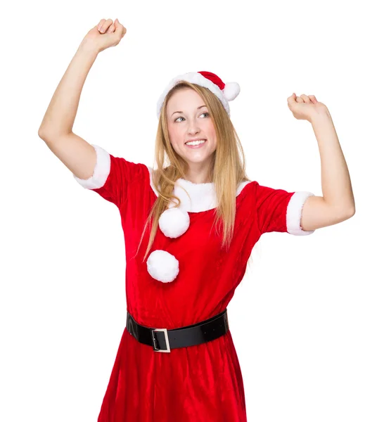 Christmas woman raised her hands up — Stock Photo, Image