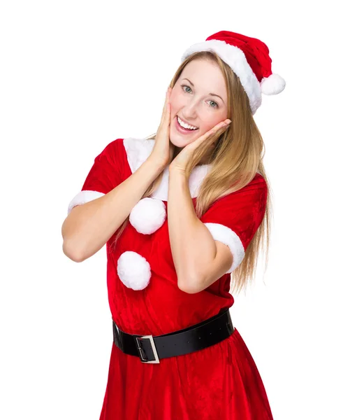 Christmas woman with hands on face — Stock Photo, Image