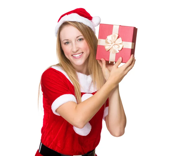 Vánoční žena s krabičky — Stock fotografie