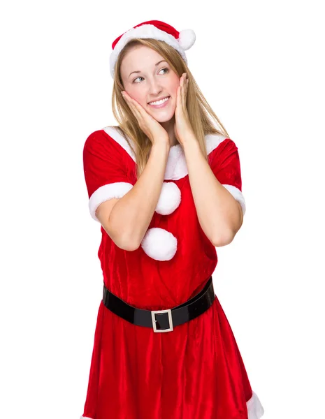 Christmas woman with hands on face — Stock Photo, Image