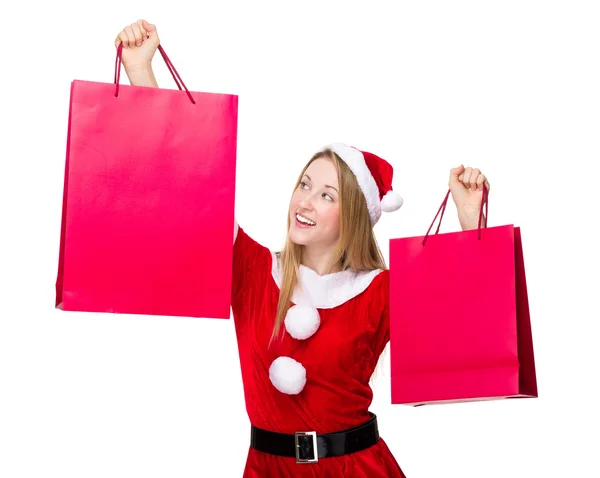 Noel alışveriş torbaları kadınla — Stok fotoğraf
