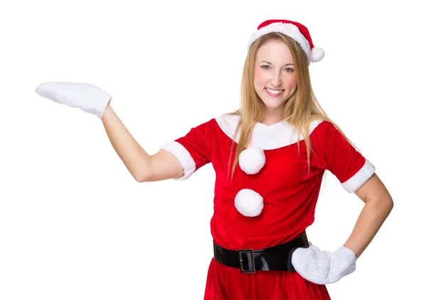 Mulher de Natal com palma de mão aberta — Fotografia de Stock