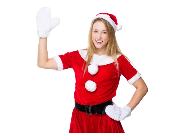 Christmas woman raised hand up — Stock Photo, Image
