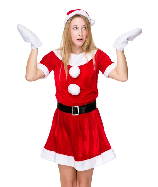 Christmas woman shrugs — Stock Photo, Image